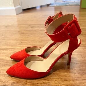 Zara red pointy toe sandals with wide ankle strap and stiletto heels. Size 6.5